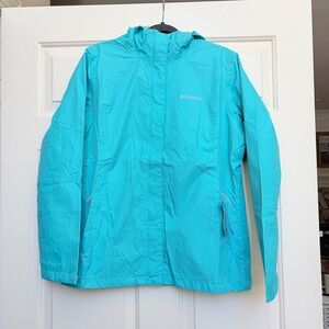 Columbia Arcadia II Jacket Womens Large Teal Blue Breathable Rain Coat Omnitech